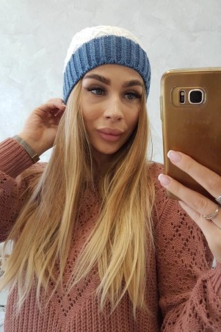 Czapka z polarem Bibiana K264 jeansowy+biały uniwersalny