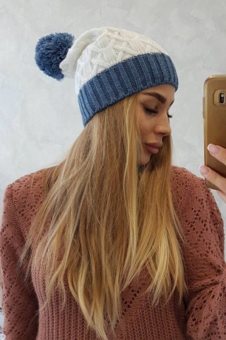 Czapka z polarem Bibiana K264 jeansowy+biały uniwersalny