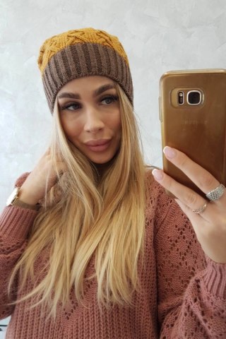 Czapka z polarem Bibiana K264 mocca+musztardowy uniwersalny