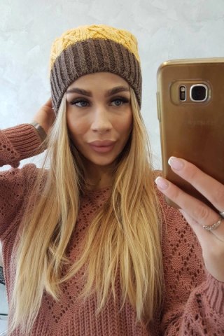 Czapka z polarem Bibiana K264 mocca+żółty uniwersalny