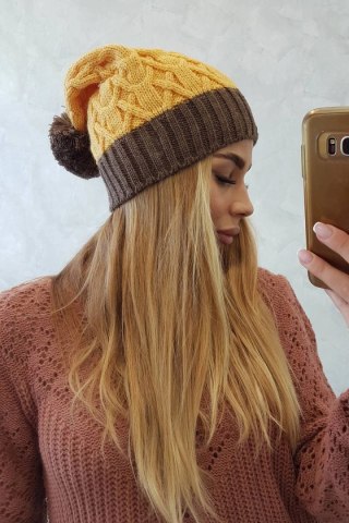 Czapka z polarem Bibiana K264 mocca+żółty uniwersalny