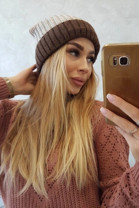 Czapka z polarem Bojana K265 cappuccino+jasny beżowy+ciemny beżowy uniwersalny