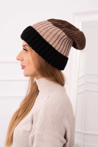 Czapka z polarem Bojana K265 czarny+beżowy+cappuccino uniwersalny