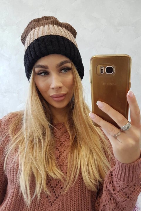 Czapka z polarem Bojana K265 czarny+beżowy+cappuccino uniwersalny