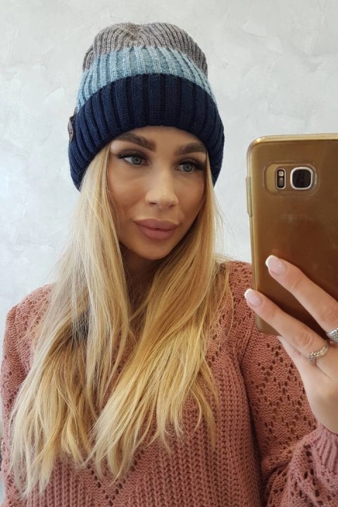Czapka z polarem Bojana K265 granatowy+jeansowy+ciemny szary uniwersalny
