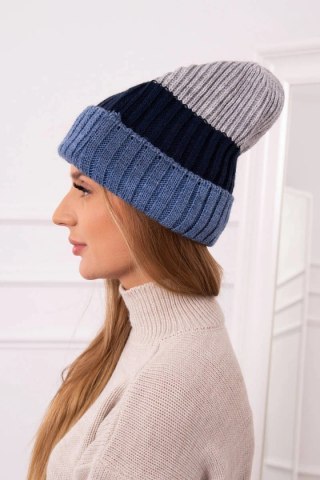 Czapka z polarem Bojana K265 jeans+granatowy+jasny szary uniwersalny