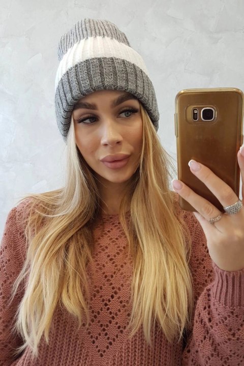 Czapka z polarem Bojana K265 szary+biały uniwersalny