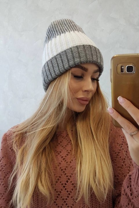 Czapka z polarem Bojana K265 szary+biały uniwersalny