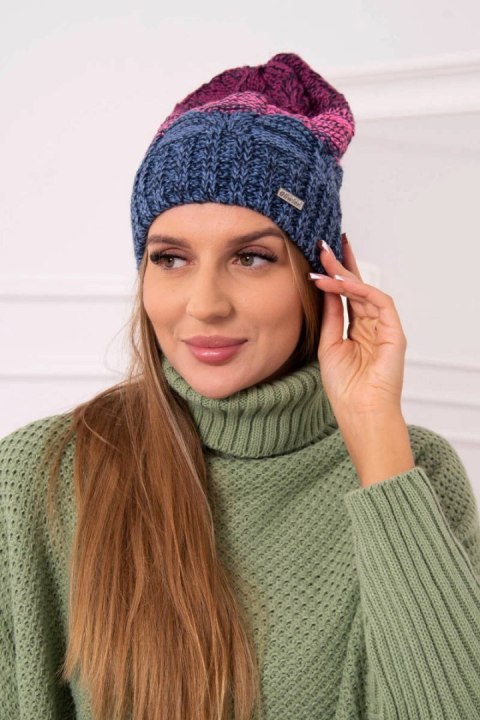 Czapka z polarem Dolores K303 jeans+różowy+ciemny fioletowy uniwersalny