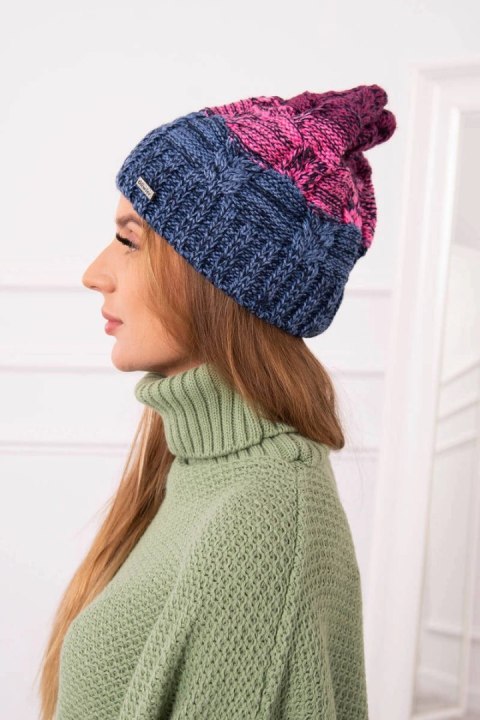 Czapka z polarem Dolores K303 jeans+różowy+ciemny fioletowy uniwersalny