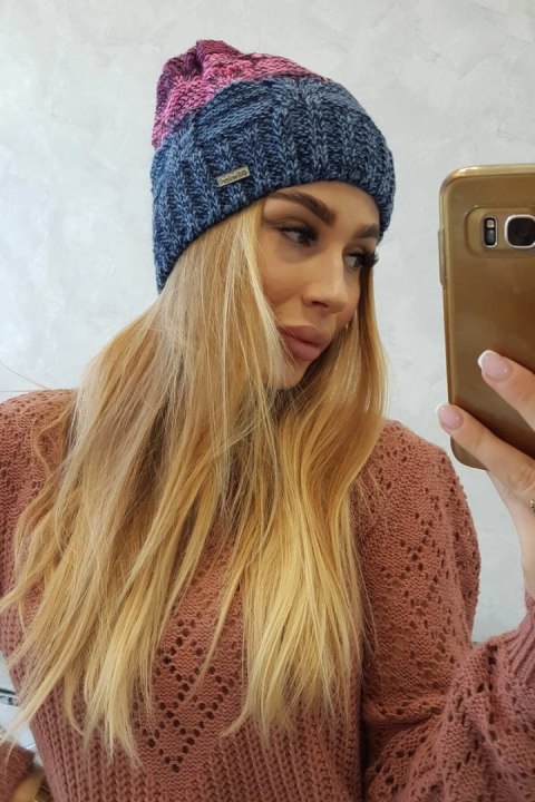 Czapka z polarem Dolores K303 jeans+różowy+ciemny fioletowy uniwersalny