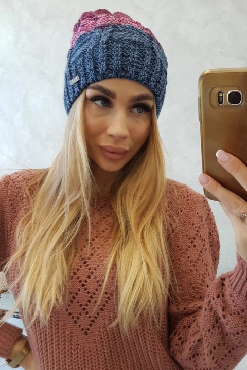 Czapka z polarem Dolores K303 jeans+różowy+ciemny fioletowy uniwersalny