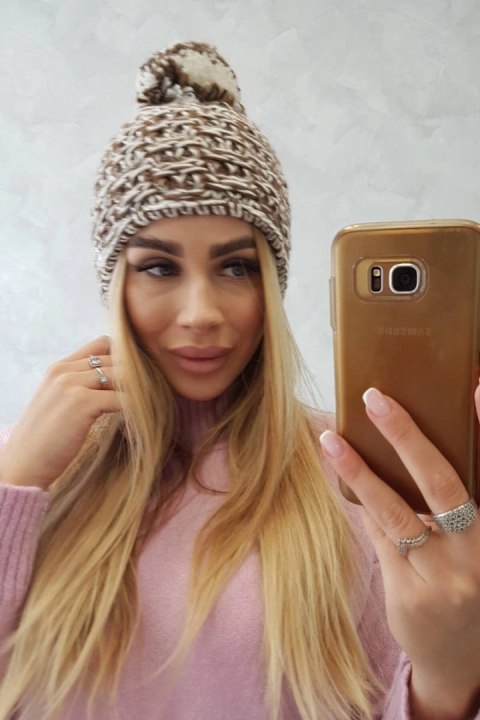 Czapka z polarem Fiona K275 biały+brązowy uniwersalny