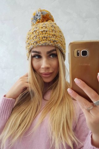 Czapka z polarem Fiona K275 musztardowy+szary uniwersalny