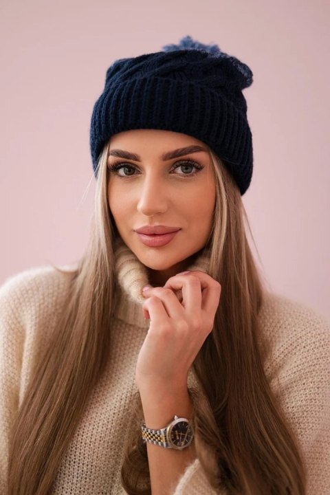 Czapka z polarem Ilona K218 granatowy+jeansowy uniwersalny