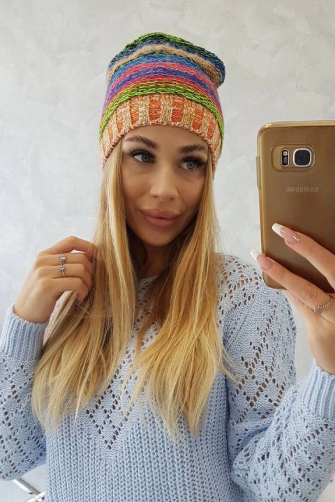 Czapka z polarem Krystyna K207 chabrowy+pomarańczowy uniwersalny