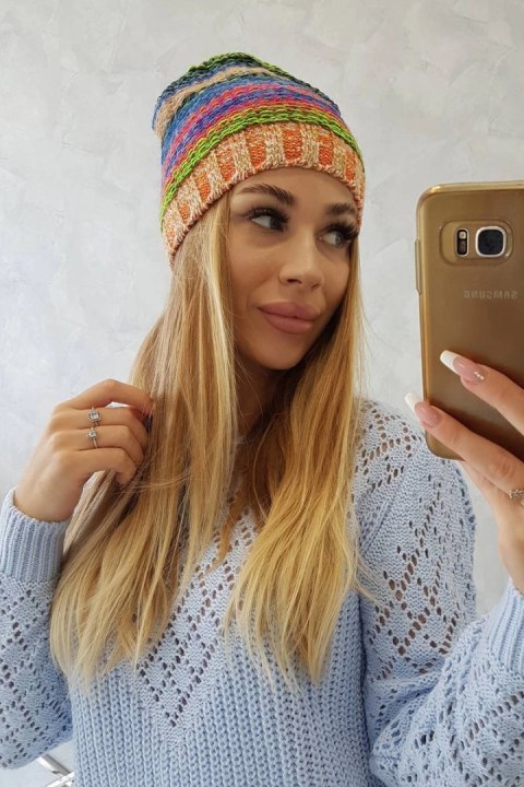Czapka z polarem Krystyna K207 chabrowy+pomarańczowy uniwersalny