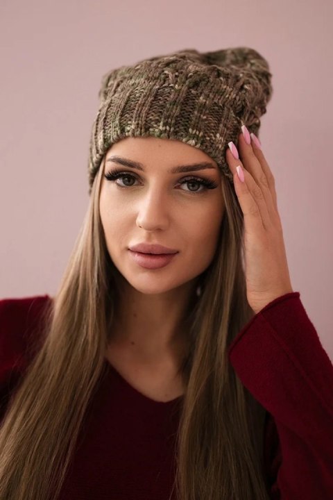 Czapka z polarem Roksana K209 cappucino+jasny khaki uniwersalny