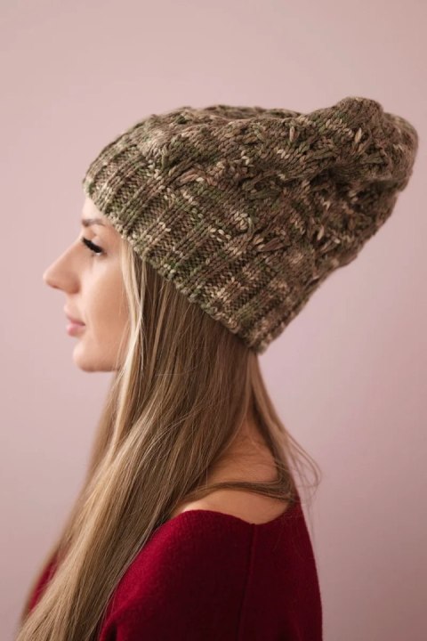 Czapka z polarem Roksana K209 cappucino+jasny khaki uniwersalny