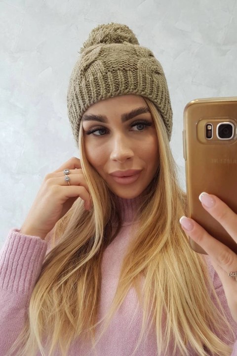 Czapka z polarem Stefania K278 jasny khaki uniwersalny