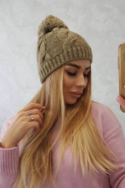 Czapka z polarem Stefania K278 jasny khaki uniwersalny