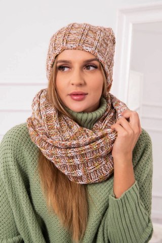 Komplet damski z polarem 4 Pory Roku K263 camelowy+biały uniwersalny