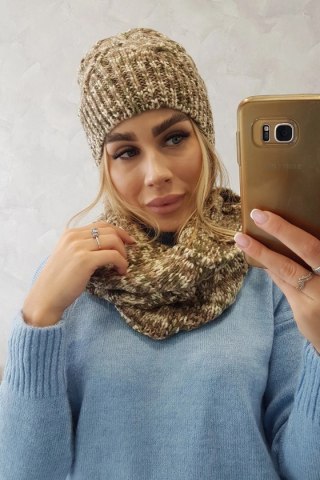 Komplet damski z polarem Lucyna K317 khaki+ecru uniwersalny