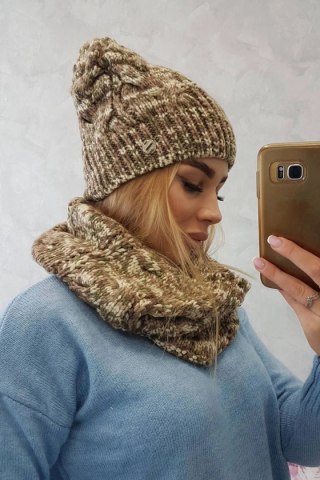 Komplet damski z polarem Lucyna K317 khaki+ecru uniwersalny