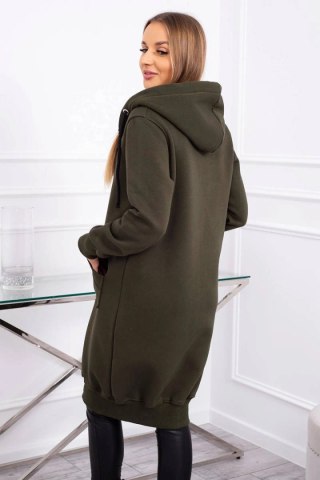 Bluza ocieplana długa z kapturem khaki uniwersalny
