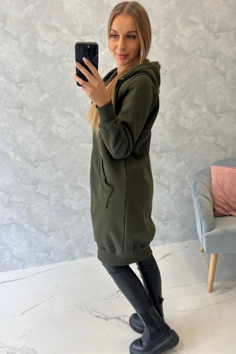 Bluza ocieplana długa z kapturem khaki uniwersalny