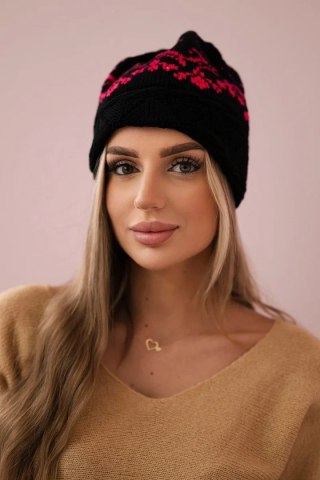 Czapka damska Kira K374 czarny+różowy uniwersalny
