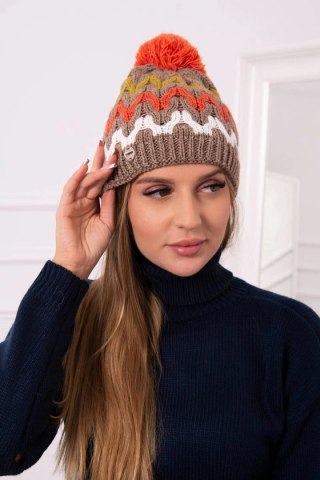 Czapka damska Laila K283 ciemny beżowy+kiwi uniwersalny