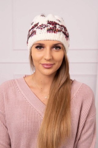 Czapka damska Otylia K387 ecru+bordowy uniwersalny