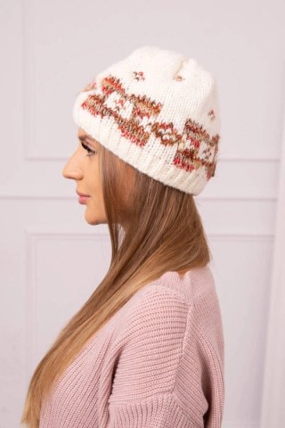 Czapka damska Otylia K387 ecru+czerwony uniwersalny