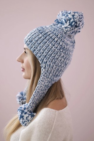 Czapka damska uszatka Emma K343 jeansowa uniwersalny