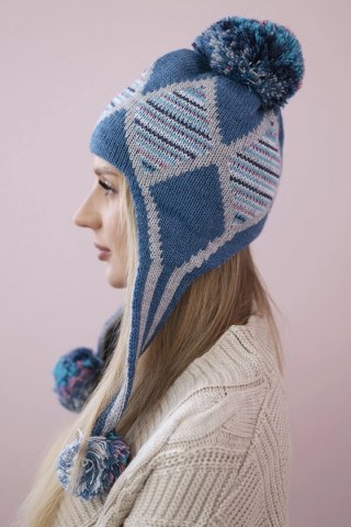 Czapka damska uszatka Eunika K322 jeansowa uniwersalny