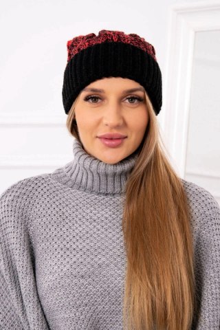 Czapka damska z pomponem Abigail K326 czarny+malinowy uniwersalny