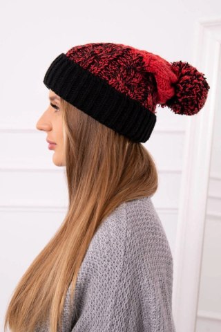 Czapka damska z pomponem Abigail K326 czarny+malinowy uniwersalny
