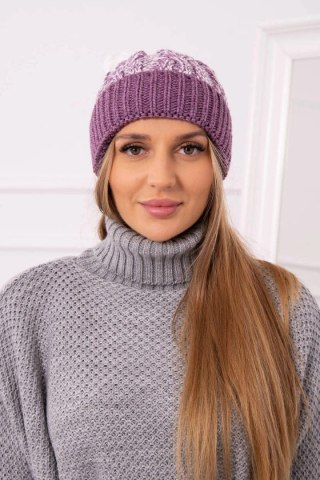Czapka damska z pomponem Abigail K326 fioletowy+biały uniwersalny