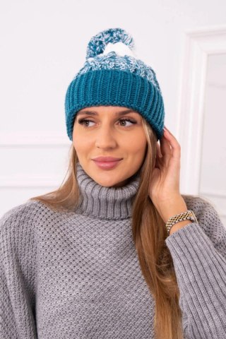 Czapka damska z pomponem Abigail K326 morski+ecru uniwersalny