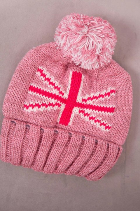 Czapka damska z pomponem Elizabeth K386 ciemno różowa uniwersalny