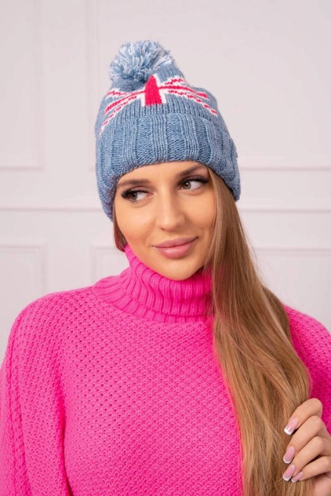 Czapka damska z pomponem Elizabeth K386 jeansowa uniwersalny