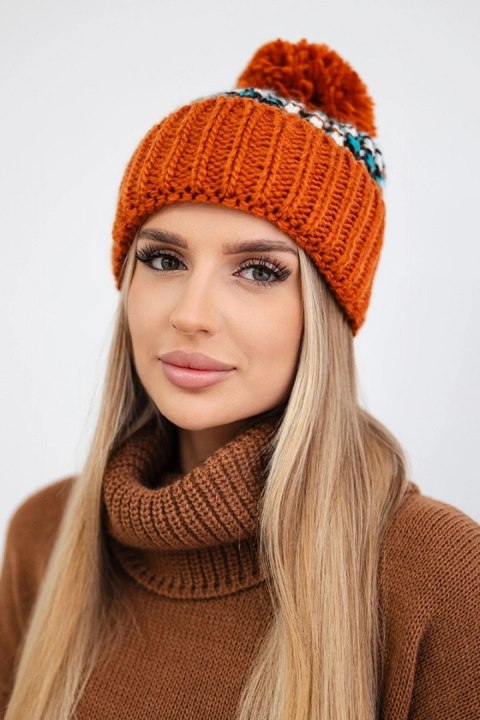 Czapka damska z pomponem Ellen K325 ruda uniwersalny
