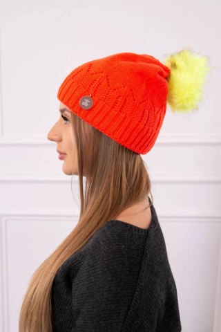 Czapka damska z pomponem Judyta K347 pomarańczowa uniwersalny
