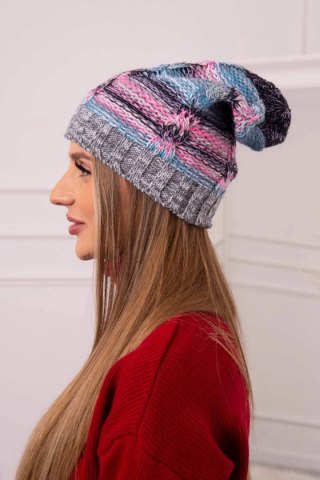 Czapka z polarem Klaudia K255 różowy+ciemny szary uniwersalny