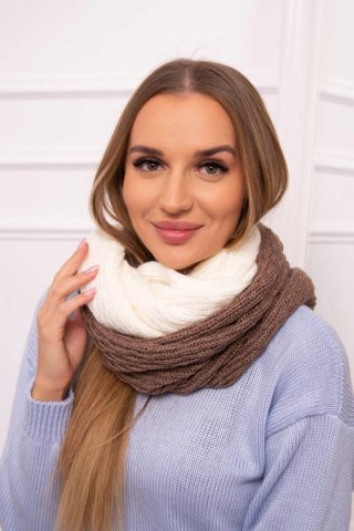 KN14 Komin damski dwukolorowy mocca+ecru uniwersalny
