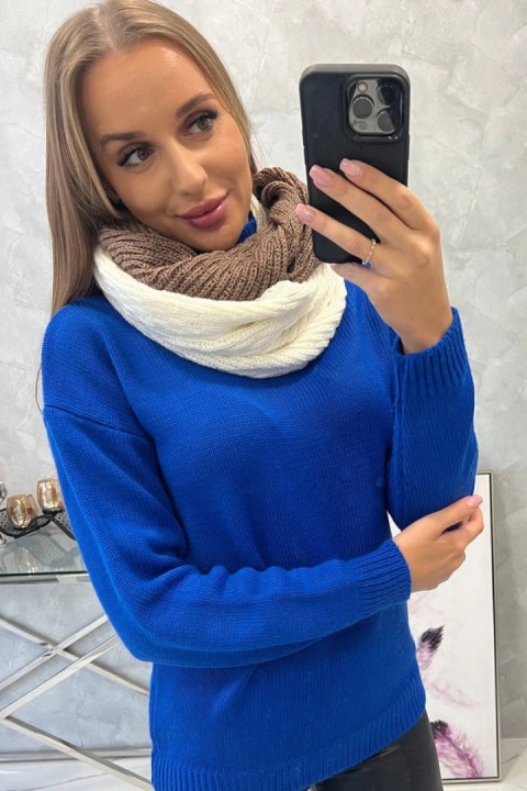KN14 Komin damski dwukolorowy mocca+ecru uniwersalny