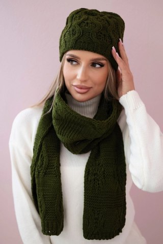 Komplet damski z szalem Michalina K415 khaki uniwersalny
