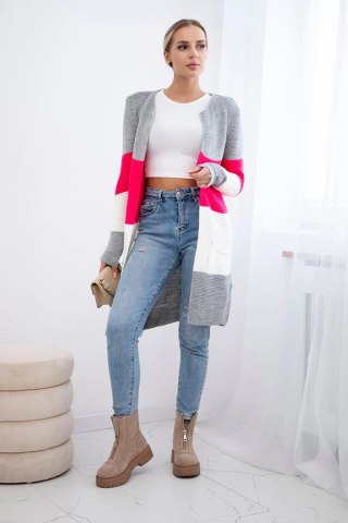 Sweter Kardigan w pasy szary+malinowy uniwersalny
