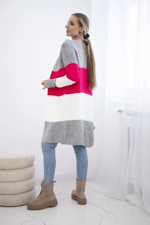 Sweter Kardigan w pasy szary+malinowy uniwersalny